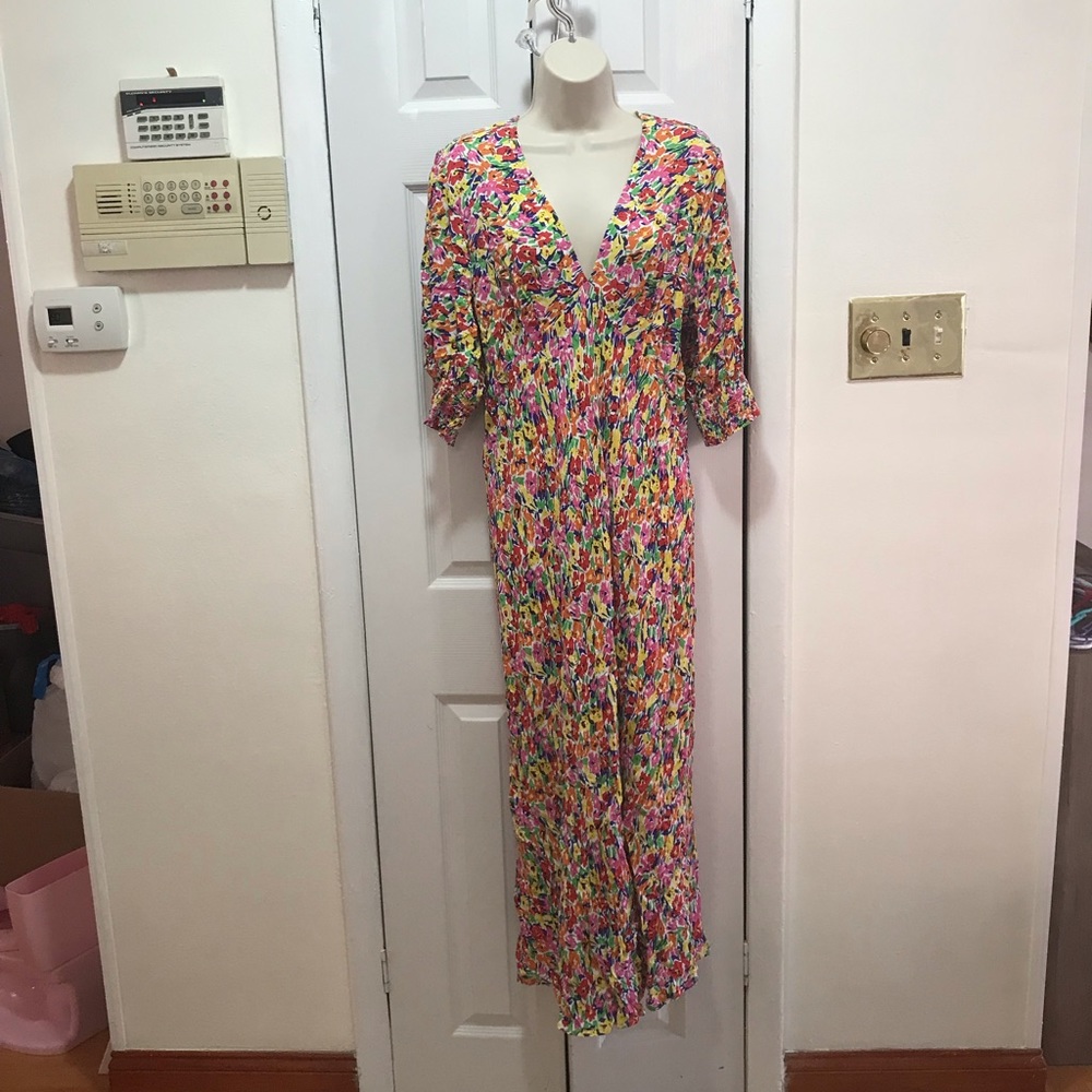 Rixo Floral Multi Color Puffle Sleeve Dress NWT